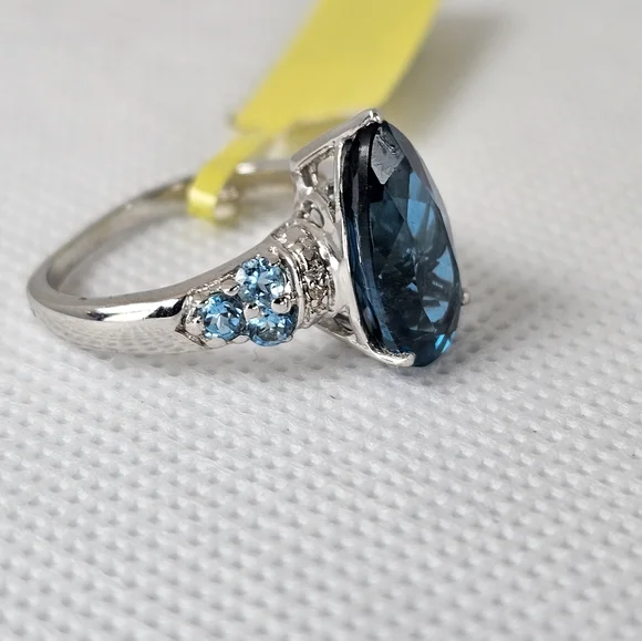 Genuine London Blue & Swiss Blue Topaz Ring Platinum Over Sterling Silver Sz 6! - Picture 3 of 8